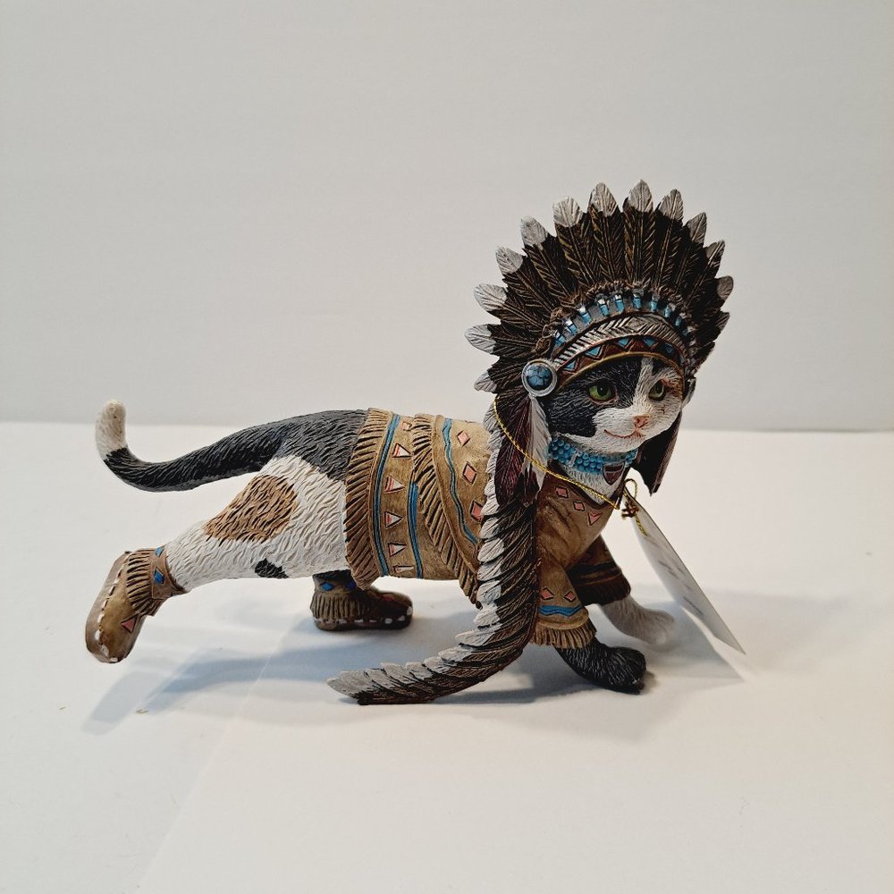 Hamilton FEATHERS n FUR Kitten Collection KICKING BIRD Cat Figurine with tag